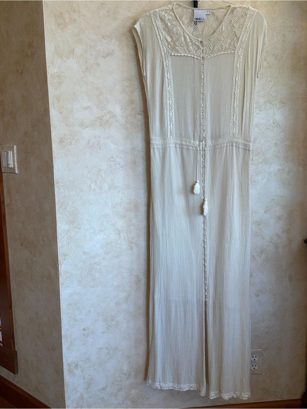 ASOS Cream Maxi Dress with Lace Trim Boho Romantic Feminine Embroidery Cottage